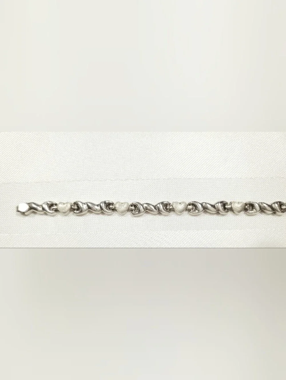925 Heart Wave Link Bracelet Sterling Silver brushed polished mix 7